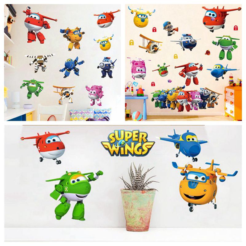 Baby Nursery Decals - ホット漫画スーパー羽変形飛行機ロボット赤ちゃん家の装飾アニメポスター壁デカールアートゲーム壁紙子供保育園