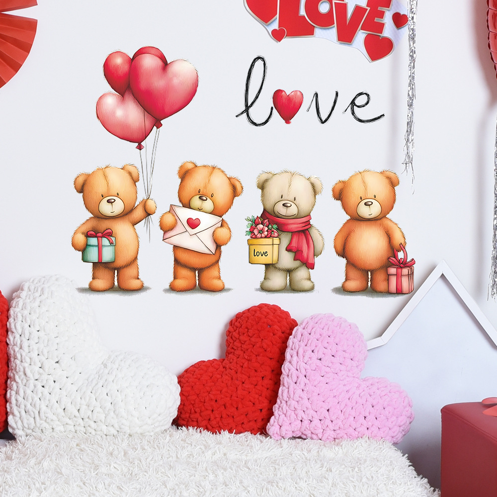 Baby Nursery Vinyl Wall Stickers - ロマンチックな漫画のクマの風船ウォールステッカー DIY ビニール恋人クマデカール 自己粘着式 子供部屋 ベビー部屋