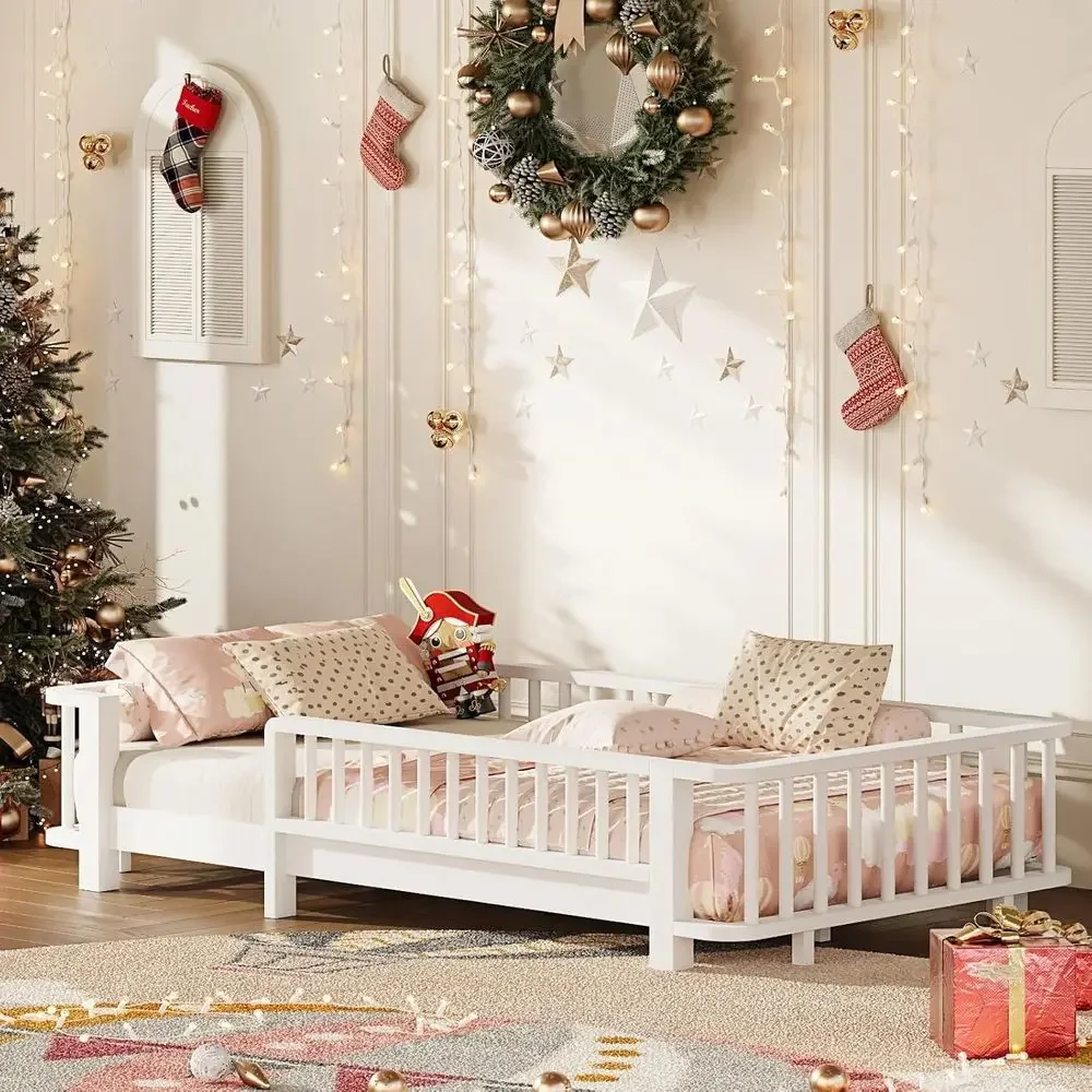 Bed Rail Toddler - 子供と幼児向けの柵付き無垢材ツインベッド、薄型デザイン