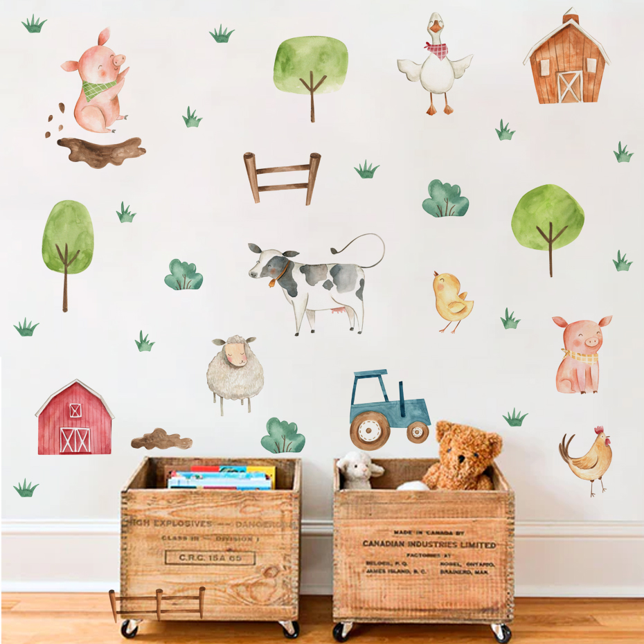 Baby Nursery Furniture - ボボ-水彩の壁のステッカー,子供,寝室,動物,子供部屋,赤ちゃん,保育園の装飾,室内装飾用