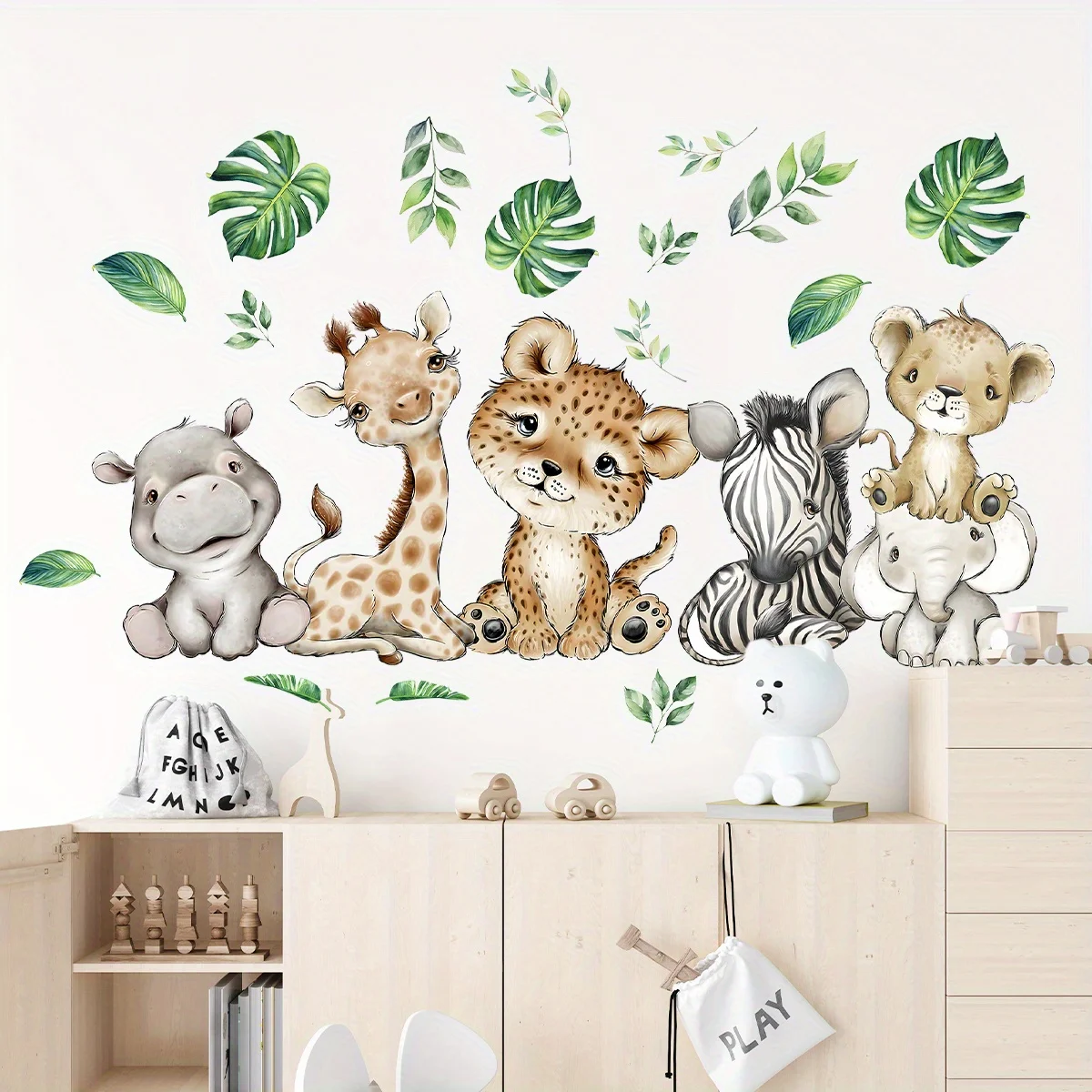 Baby Nursery Decals - 1PC 漫画かわいいカバ虎象鹿の木動物の壁のステッカー寝室リビングルーム保育園の装飾壁飾り