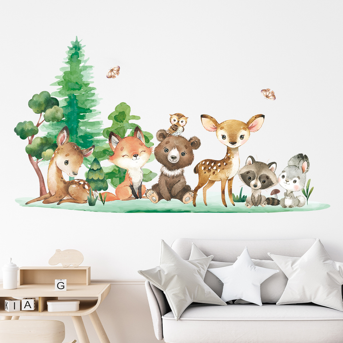 Baby Nursery Forest Theme - 森の動物テーマ クマ 鹿 ウサギ 子供用ウォールステッカー キッズルーム