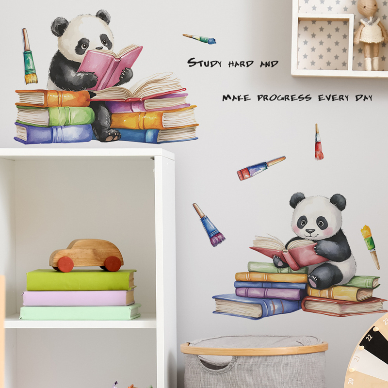 Baby Nursery Vinyl Wall Stickers - 学習用のかわいい赤ちゃんパンダ3Dビニールウォールアート壁画ステッカー、家の子供部屋、保育園の装飾、子供用パズルデカール