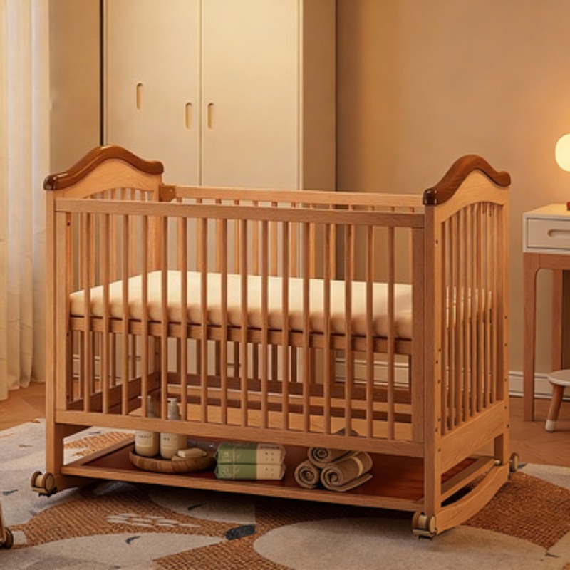 Convertible Crib Set - 無垢材ベビーベッド 高さ調節可能 コンバーチブル添い寝ベッド | 多機能新生児用ゆりかご、ロッキングベッド、子供用デスク＆ソファ