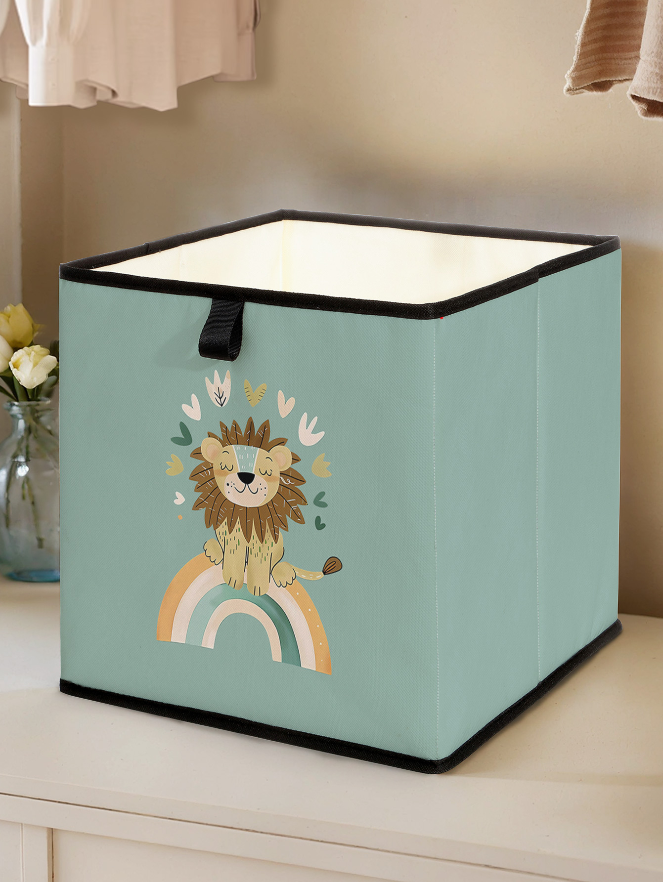 Closet Organizer Baby - かわいいライオンレインボープリント折りたたみ式収納キューブボックス、ベビーのおもちゃ、衣類、日用品用の折りたたみ式布製オーガナイザービン