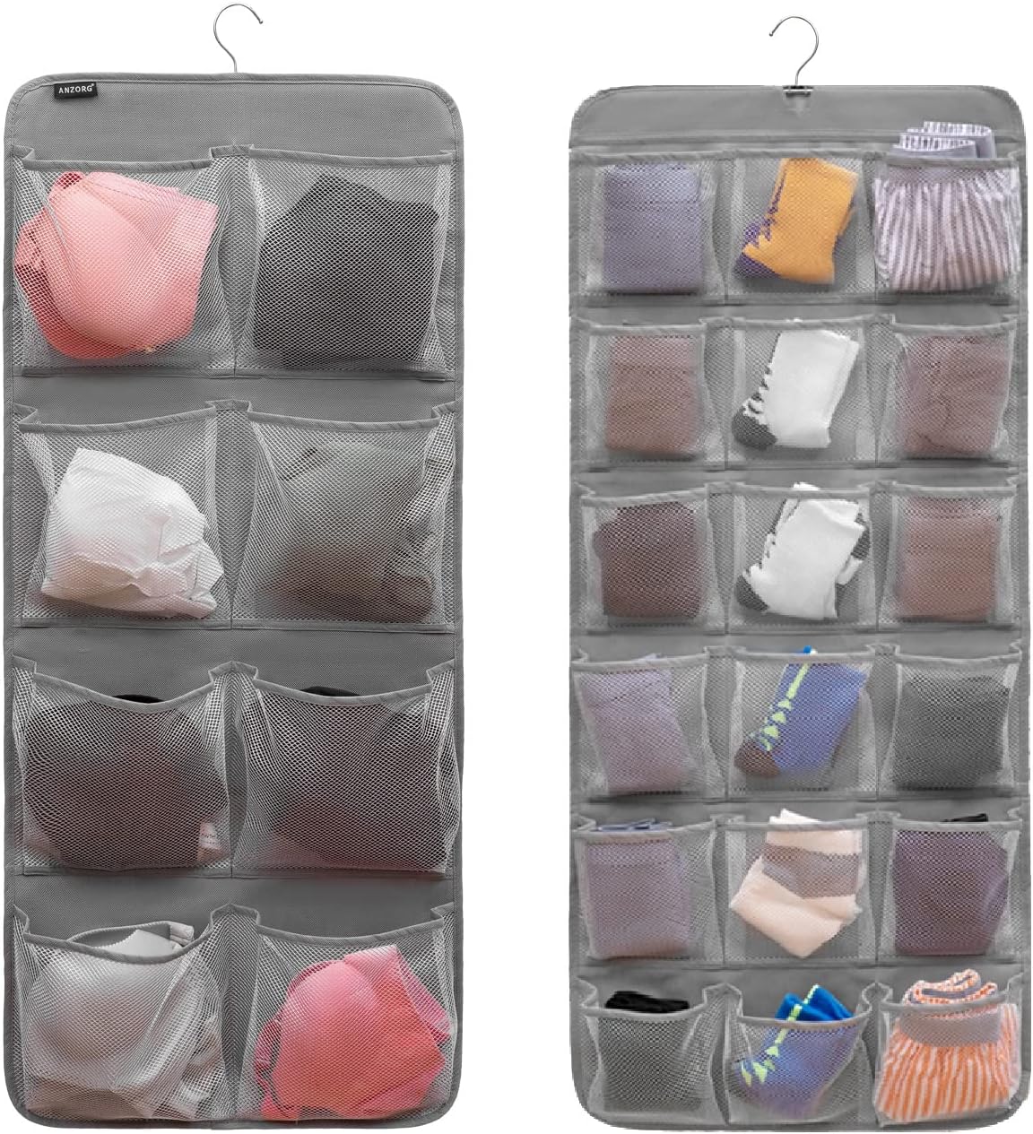 Closet Organizer Baby - 両面吊り下げ式クローゼットオーガナイザー、靴下、下着、ブラジャー、子供用収納オーガナイザー、ベビー服、幼児用靴用、26ポケット付き