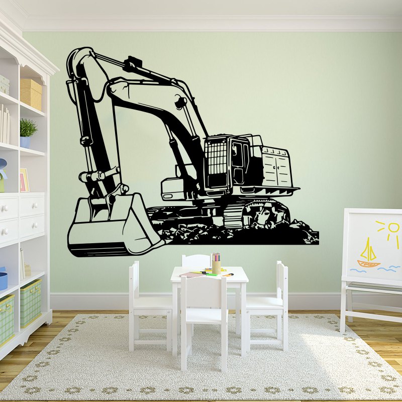 Baby Nursery Decals - 大型重機掘削機ディガーウォールステッカーキッズルーム保育園漫画建物トラック建設壁デカールプレイルーム