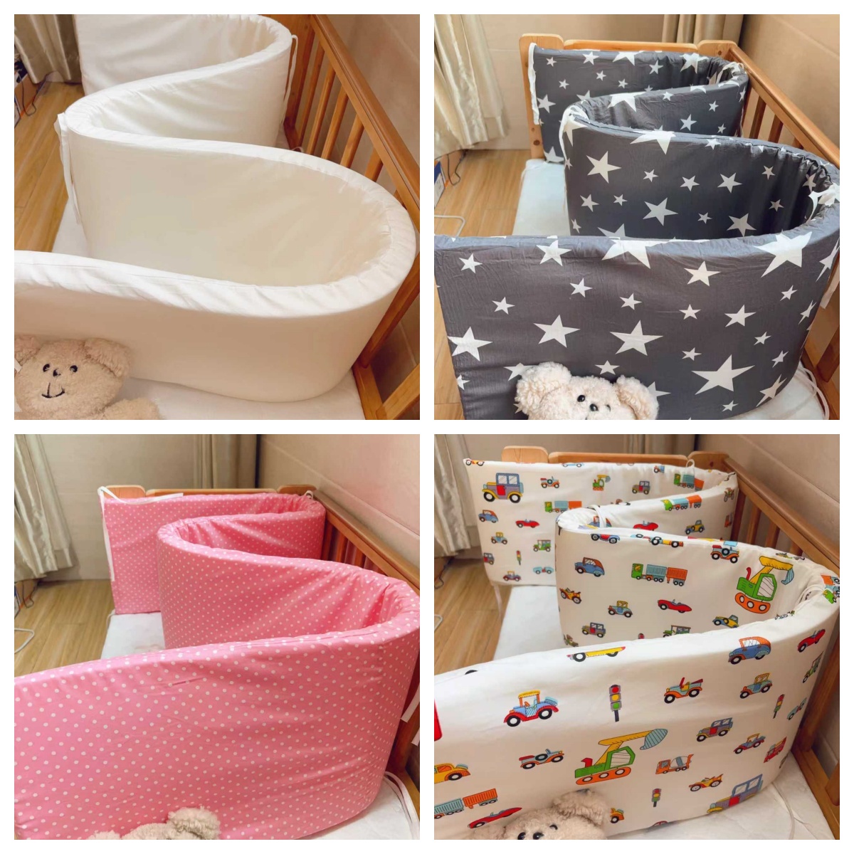 Convertible Crib Set - 北欧スターベビーベッド肥厚衝突防止パッドジッパーデザインワンピースベビーベッド寝具保護パッド枕ギフトセット高弾性