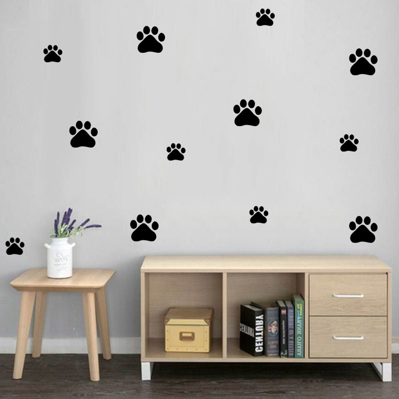 Baby Nursery Decals - 漫画の犬猫ウォーキング足跡壁ステッカー子供の部屋のためペットルーム装飾壁アートボウル車のガラス防水ポスター