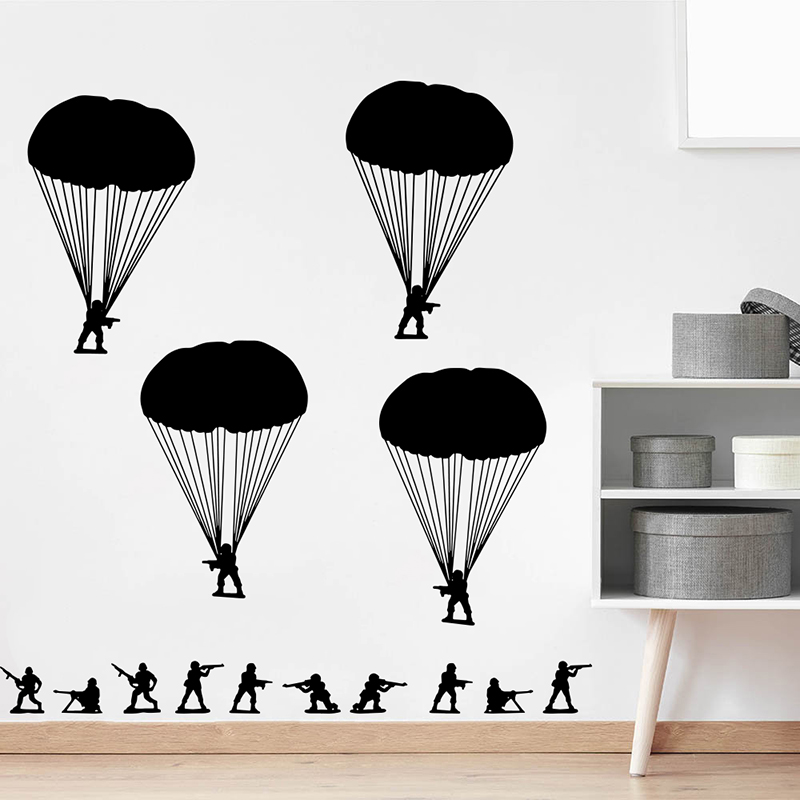 Baby Nursery Vinyl Wall Stickers - 陸軍男性兵士空挺部隊ウォールステッカー保育キッズルーム戦争武器軍事軍壁デカールプレイルームビニール装飾