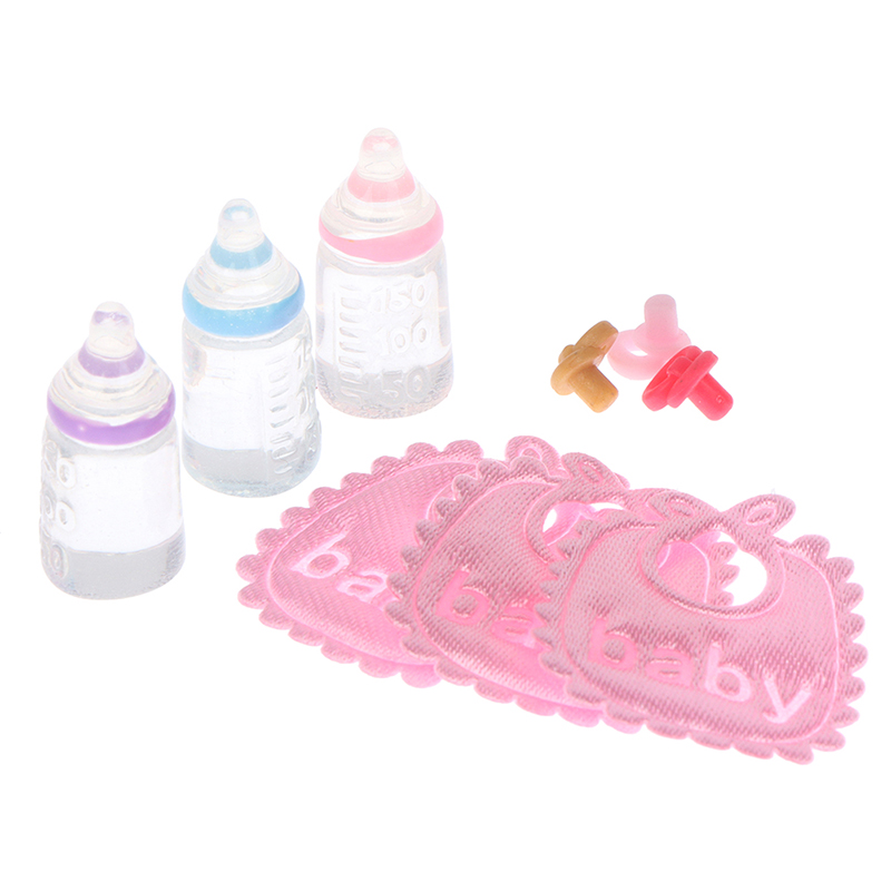 Baby Nursery Sets - ミニチュア哺乳瓶とおしゃぶりよだれかけセット,ドールハウス,ギフト,保育園アクセサリー,1:12, 3個