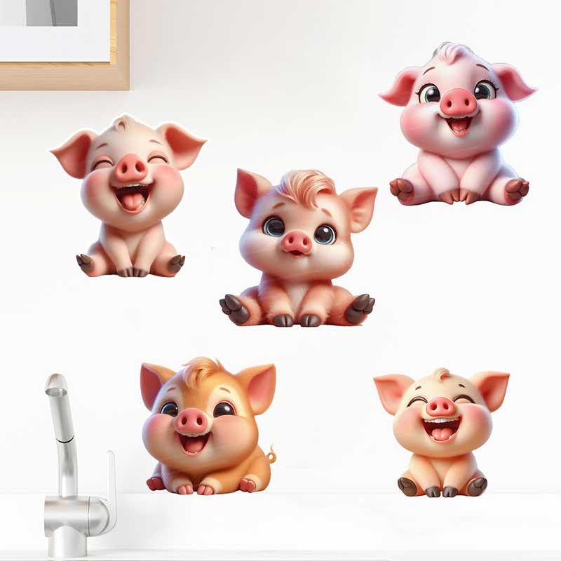 Baby Nursery Mural Wallpaper - かわいい子豚のウォールステッカー ベビーキッズルーム装飾壁画 自己粘着性寝室ホーム壁紙 保育園装飾デカール S707