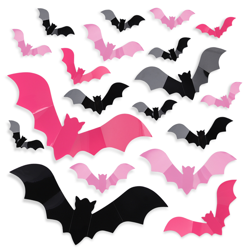 Baby Nursery Decals - 24/48枚入り ハロウィン ピンクコウモリ ウィンドウステッカー 3D 不気味なコウモリ