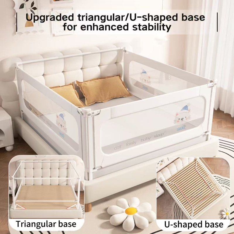 Bed Rail Toddler - 3パネル式ベビーベッド用落下防止柵セット - 子供用高床式ベッド用昇降式安全ガードレール、通気性のある側面保護レール