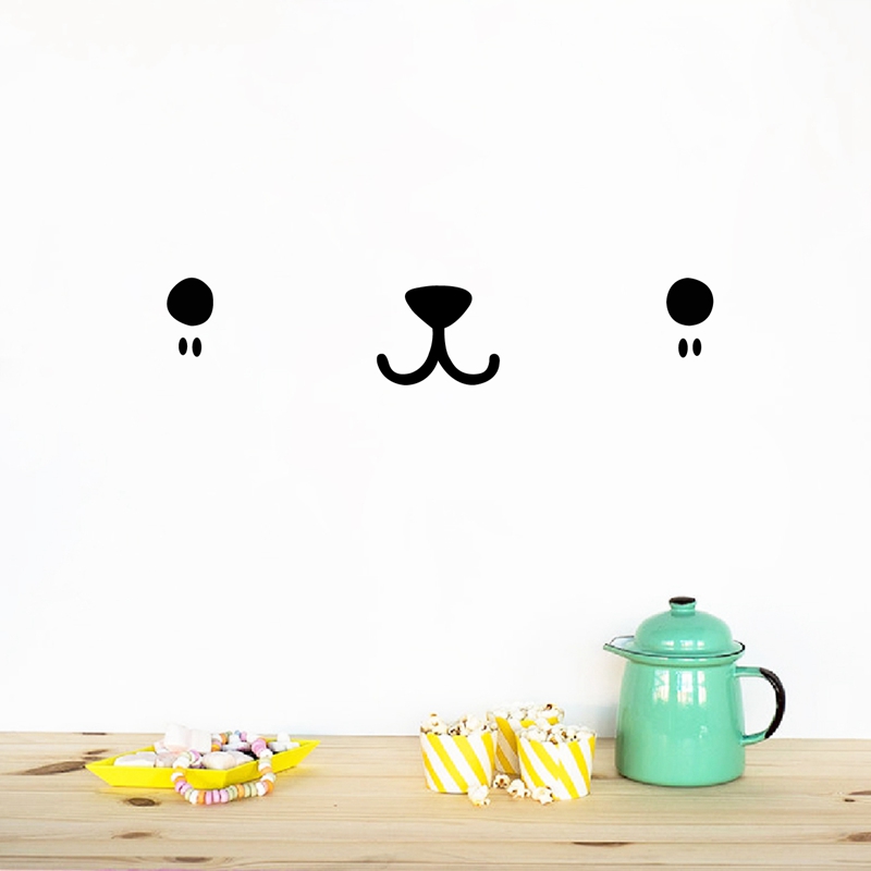 Baby Nursery Furniture - ウォールステッカーかわいいカワイイフェイスアートデカール猫犬クマ動物の目鼻口ビニールステッカー赤ちゃん部屋壁アート装飾