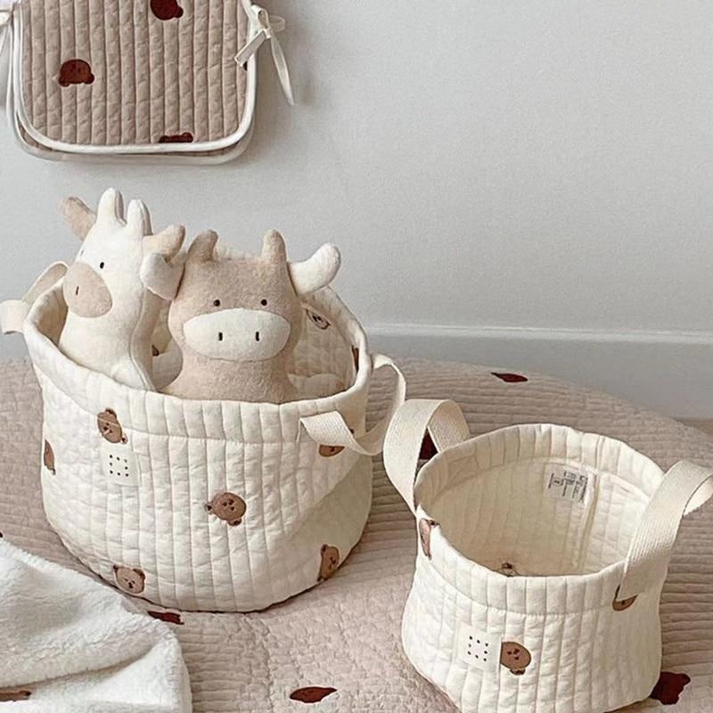 Closet Organizer Baby - かわいいクマの刺繍おむつバッグおむつオーガナイザーコットンママバッグ新生児キッズ収納袋バスケット洗濯服おもちゃ