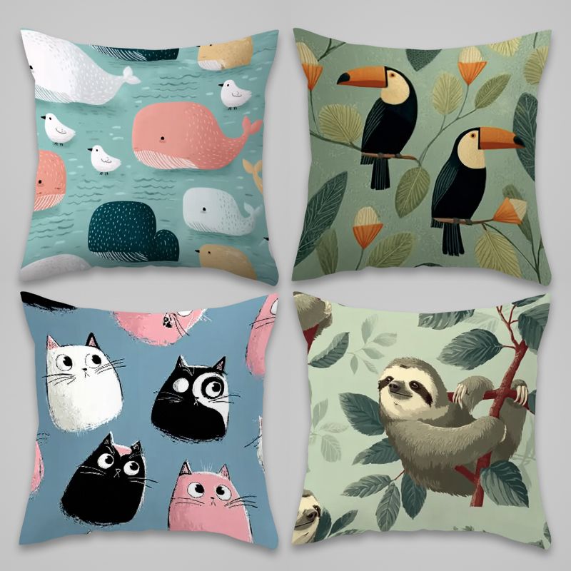 Baby Nursery Bedding Sets - 4 ピース枕カバーセットかわいい動物保育園装飾スローカバーベビー寝具海洋クジラ猫ナマケモノオオハシプリント