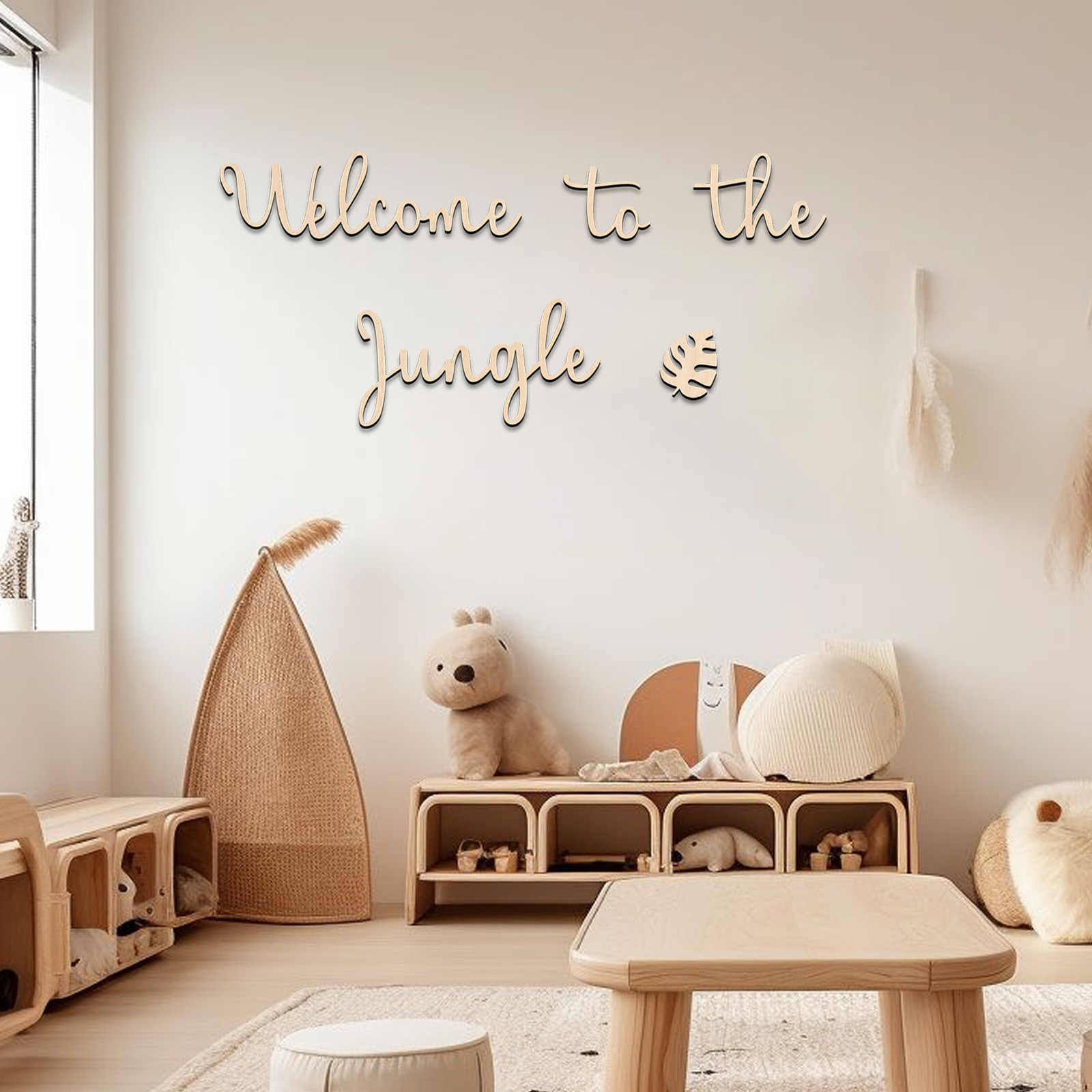 Baby Nursery Ornaments - ジャングルへようこそ 木製サイン - 子供部屋の装飾、森の保育園の壁飾り、ジャングル動物のテーマ、ベビーシャワーギフト、家の装飾