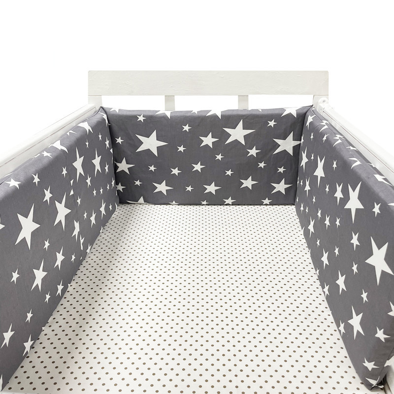 Convertible Crib Set - 200x30CM 北欧風星柄ベビーベッド 厚手バンパー ジッパーデザイン 一体型ベビーベッド周りクッション ベビーベッドプロテクター