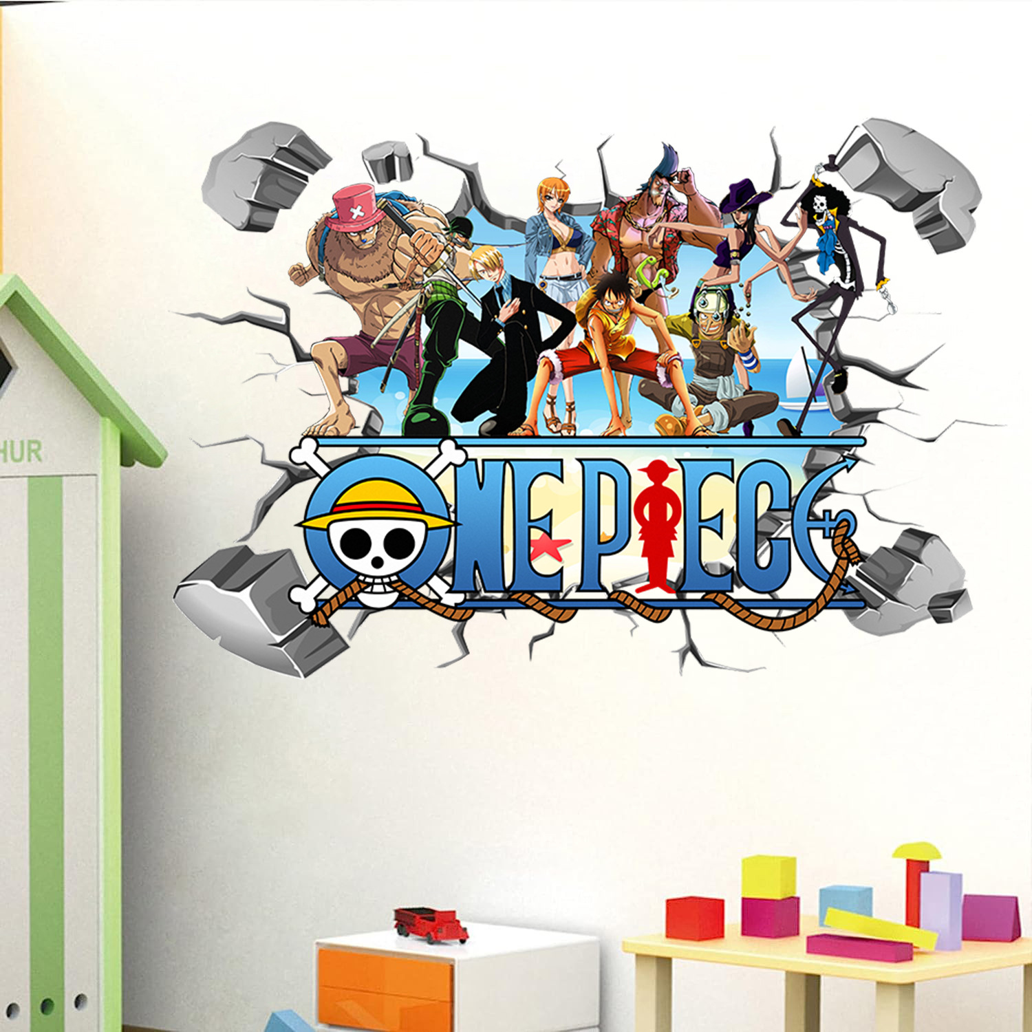 Baby Nursery Decals - 漫画ワンピースルフィ 3D ウォールステッカー子供部屋の装飾家の寝室の装飾映画自己粘着ステッカー