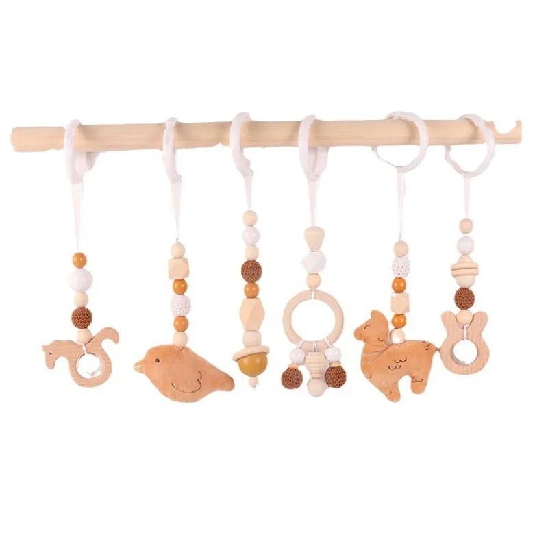 Baby Nursery Ornaments - 6 個木製赤ちゃんのおもちゃ木製ブナアクティビティジムフレームベビーカーぶら下げペンダントおもちゃおしゃぶりリング看護ガラガラおもちゃルームの装飾