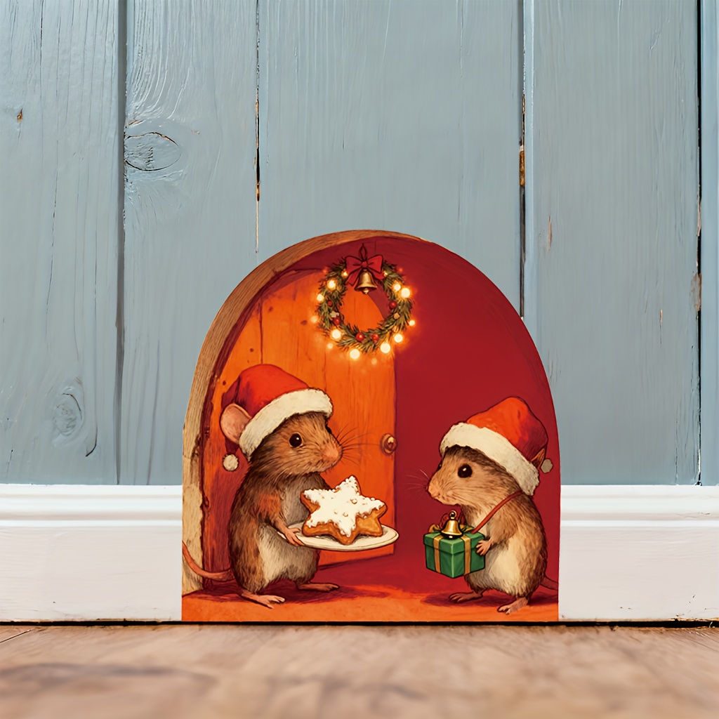 Baby Nursery Mural Wallpaper - クリスマスの楽しい雰囲気のネズミの穴ウォールステッカー ベビーキッズルーム装飾壁画 寝室 ホーム壁紙 保育園装飾デカール S1025