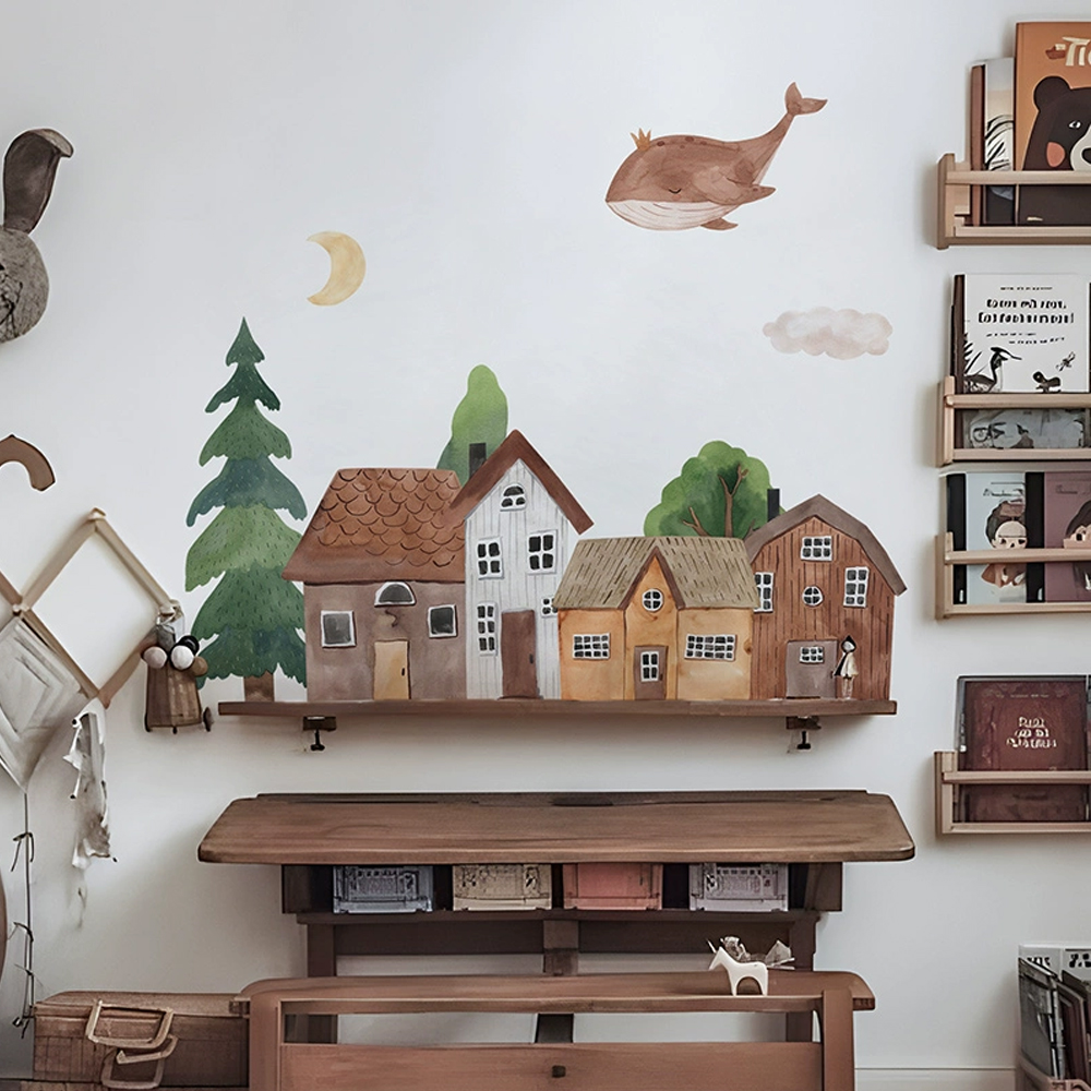 Baby Nursery Ornaments - PVCウォールステッカー,ヴィンテージ,漫画,森,月,ウサギ,子供,赤ちゃんの部屋,寝室とリビングルームの芸術的な装飾