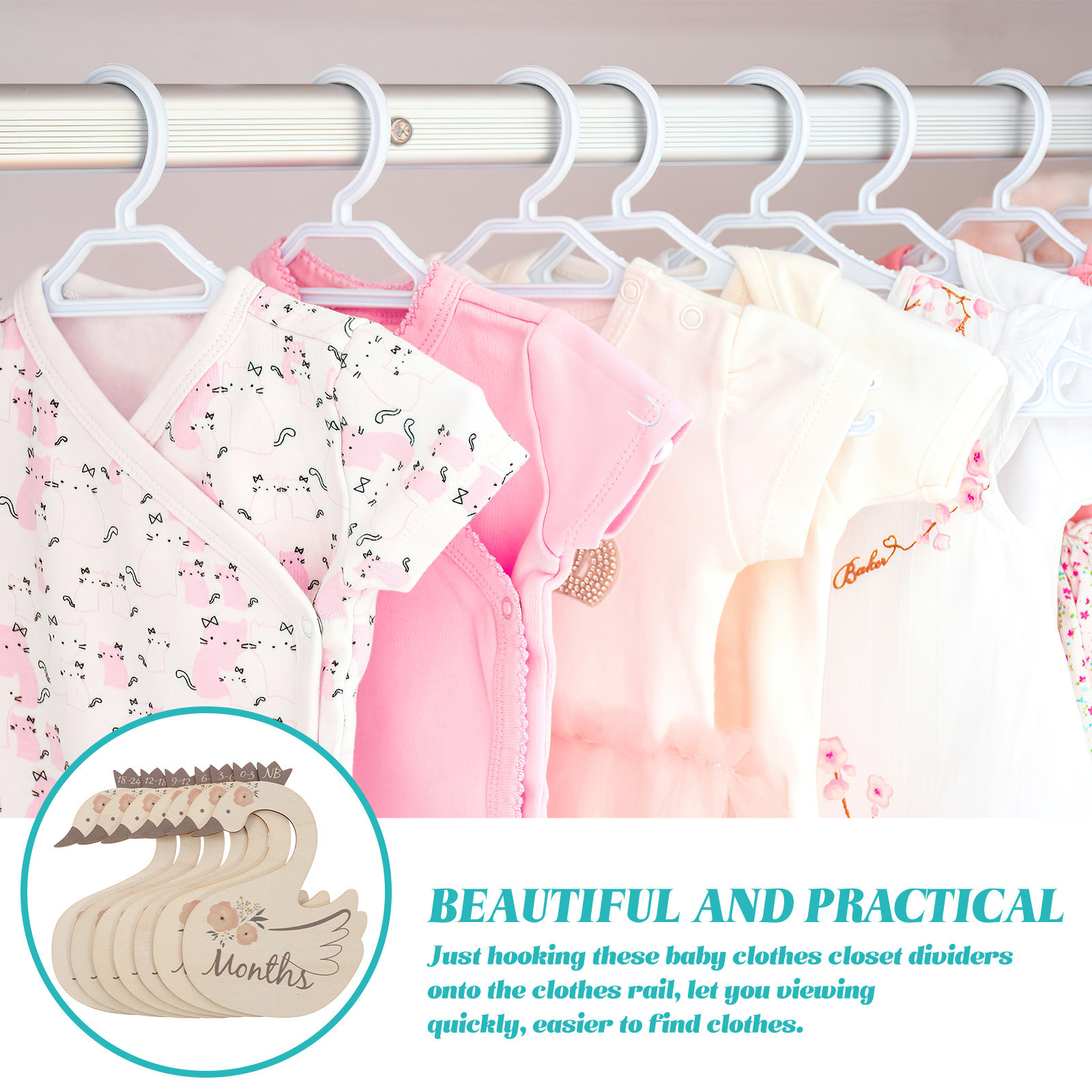 7個入り スワンベビー服サイズディバイダー かわいい木製クロ - Closet Organizer Baby のレビューと価格