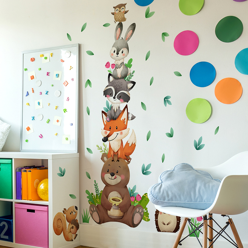 漫画の動物の積み重ねウォールステッカー DIY ビニール落ち - Baby Nursery Vinyl Wall Stickers のレビューと価格