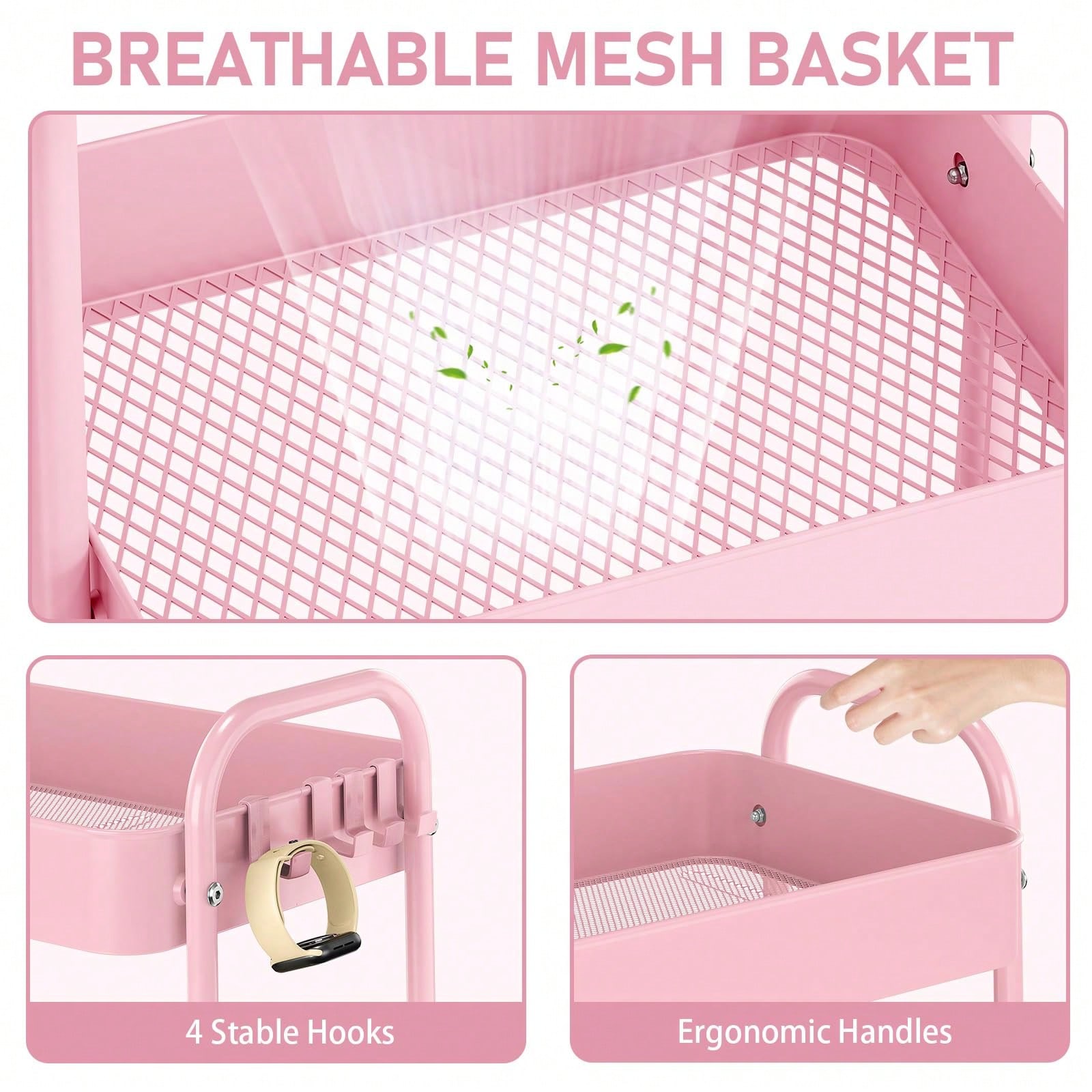 3段式メタルローリングカート（車輪付き）モダンなピンクのユー - Baby Nursery Organizer のレビューと価格