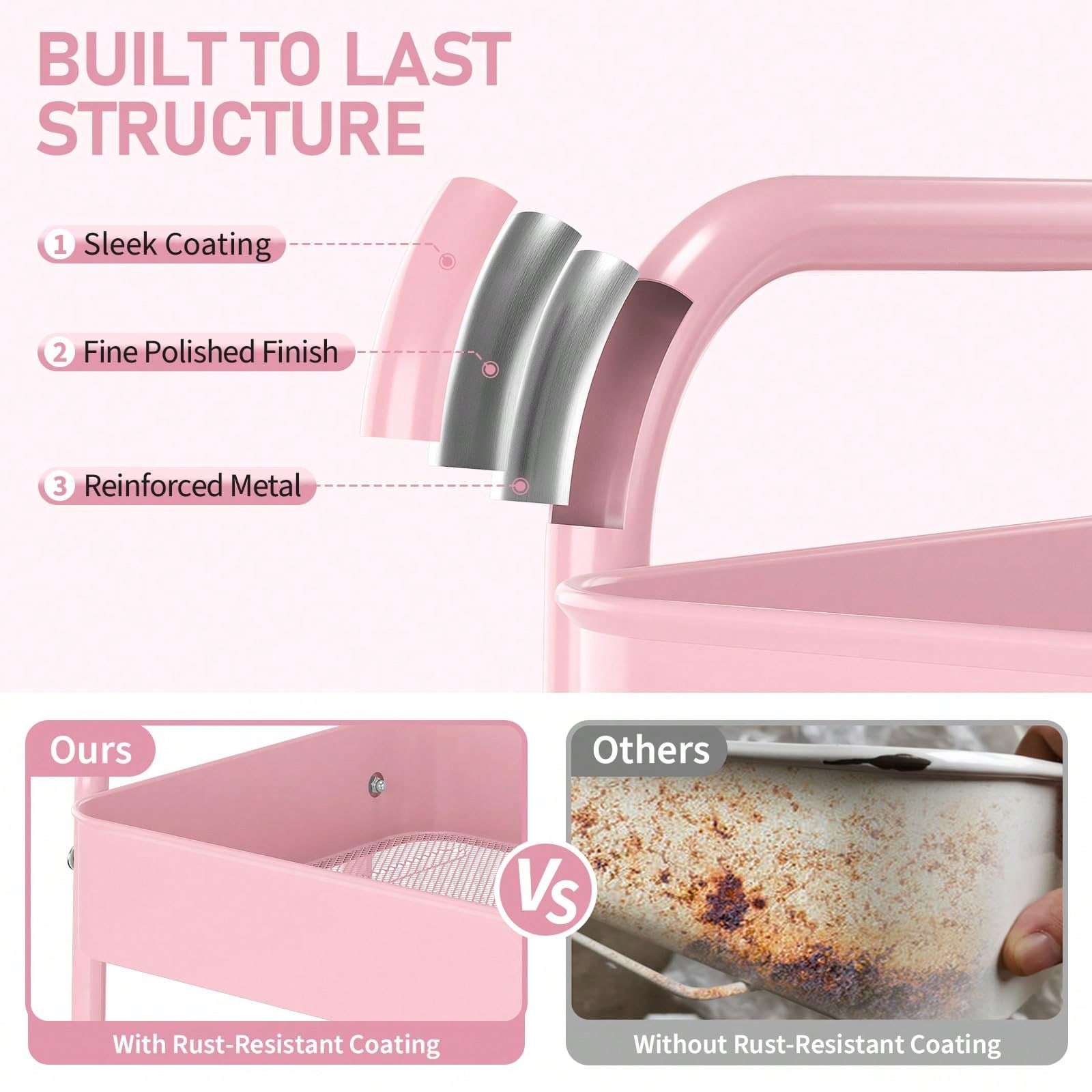 3段式メタルローリングカート（車輪付き）モダンなピンクのユー - Baby Nursery Organizer のレビューと価格