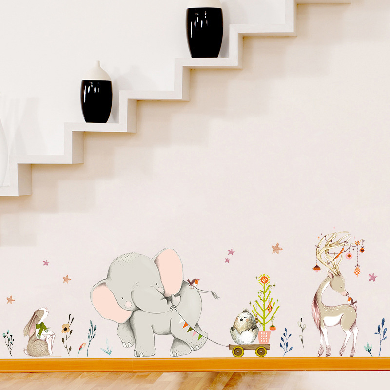 ハッピーベビーゾウバニーウォールステッカーキッズルーム家の装 - Baby Nursery Mural Wallpaper のレビューと価格
