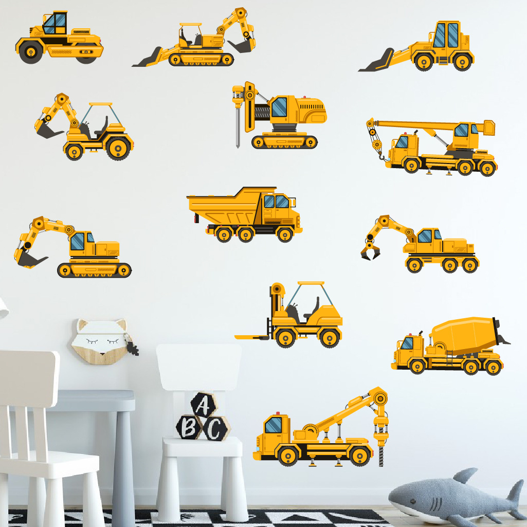 漫画ショベルエンジニアリング車の壁のステッカー自己粘着子供部 - Baby Nursery Decals のレビューと価格
