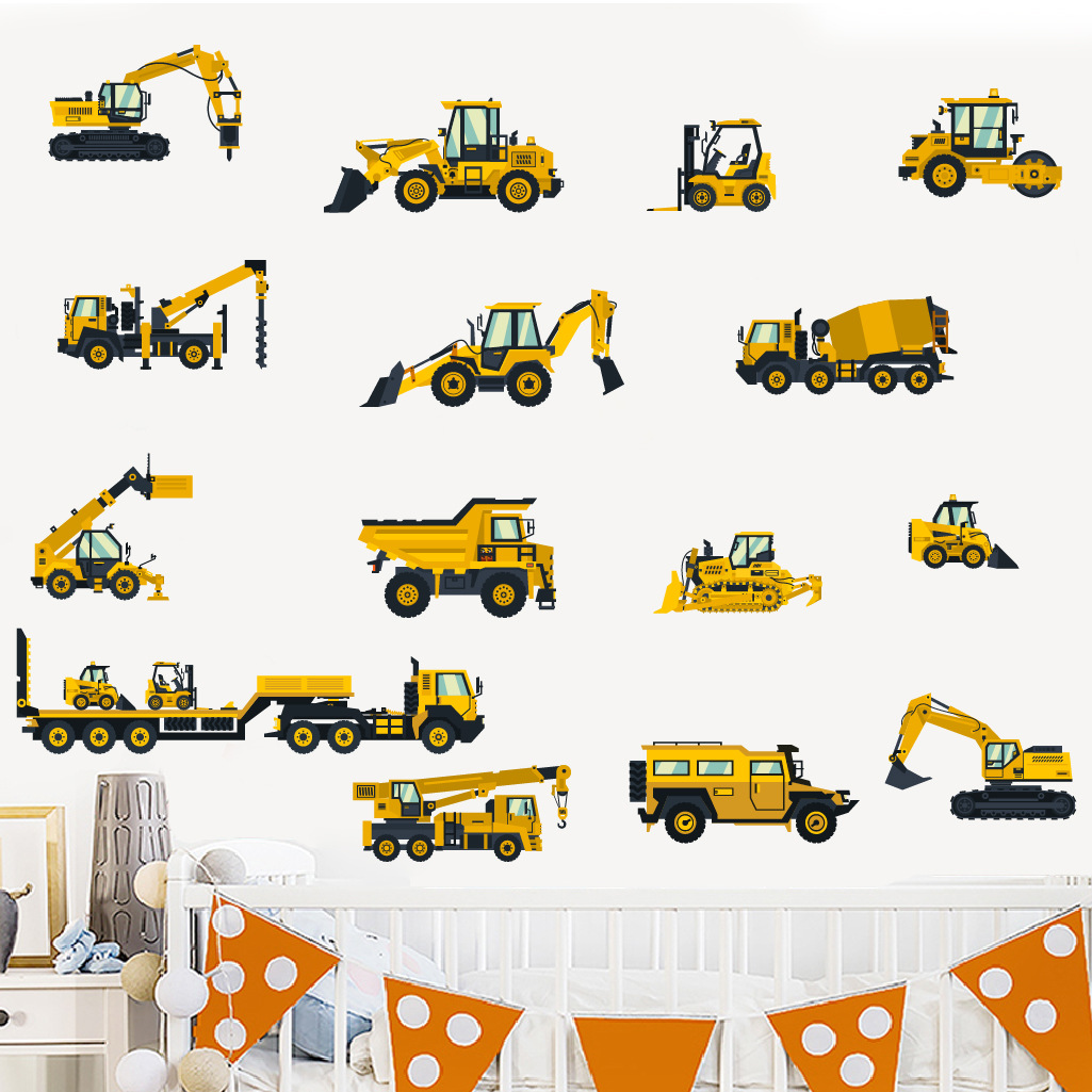 漫画ショベルエンジニアリング車の壁のステッカー自己粘着子供部 - Baby Nursery Decals のレビューと価格