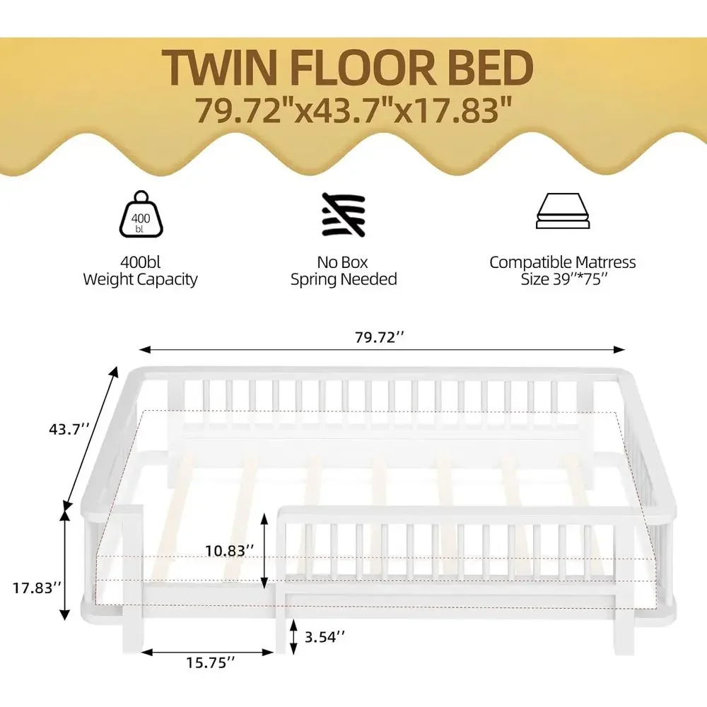 子供と幼児向けの柵付き無垢材ツインベッド、薄型デザイン - Bed Rail Toddler のレビューと価格