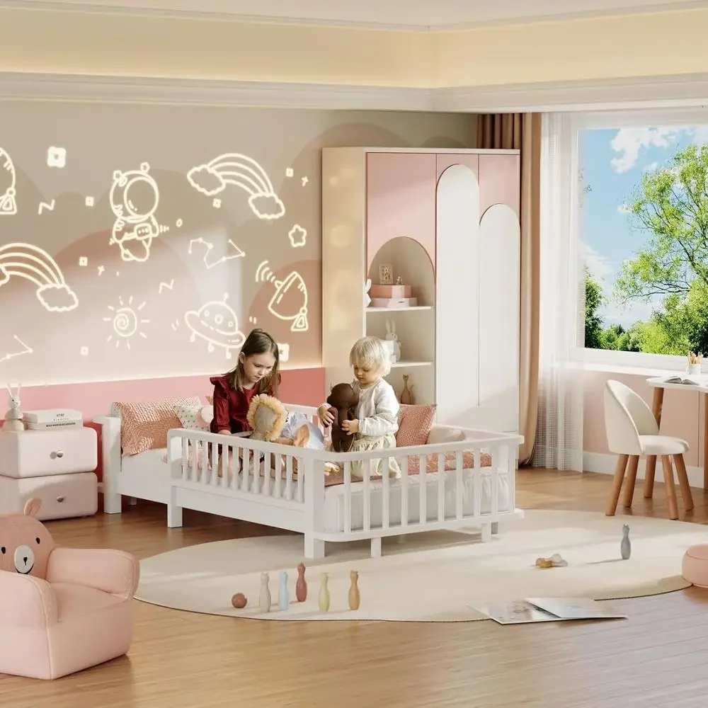子供と幼児向けの柵付き無垢材ツインベッド、薄型デザイン - Bed Rail Toddler のレビューと価格