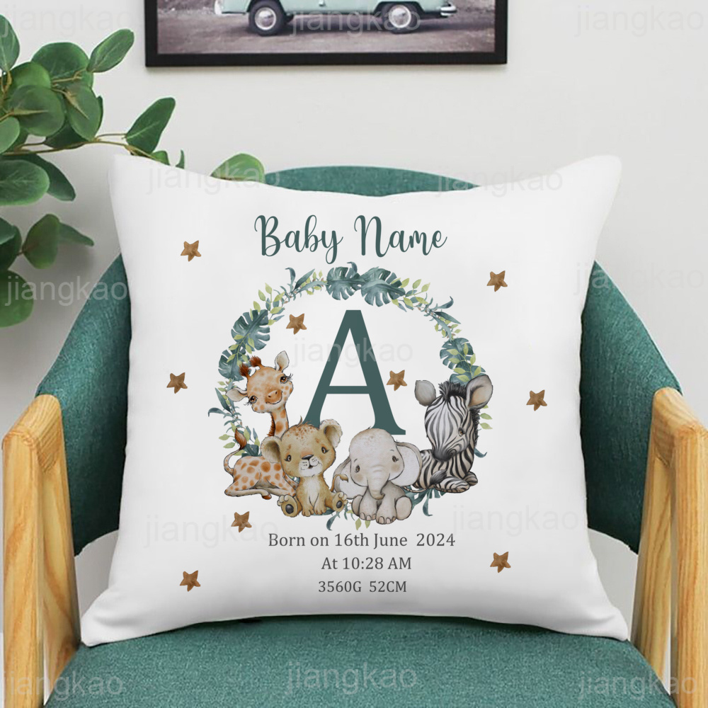 子供のためのパーソナライズされた動物の枕カバー,名前,クッシ - Baby Nursery Pillow のレビューと価格