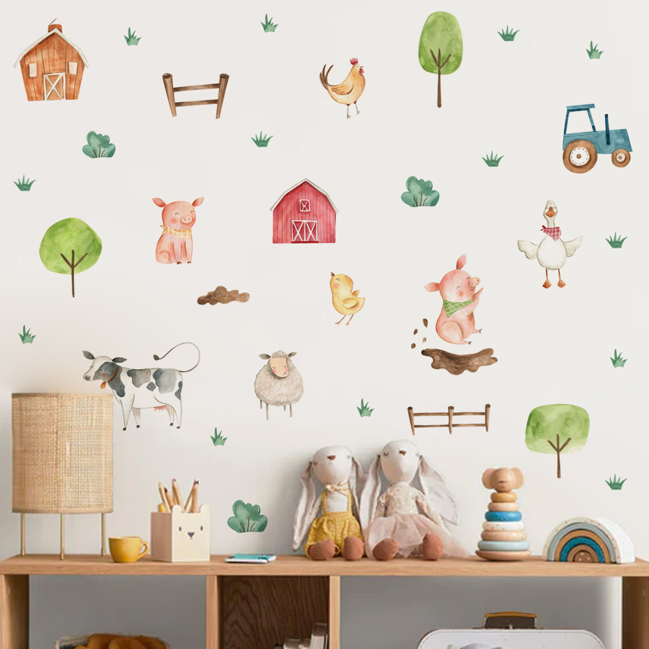 ボボ-水彩の壁のステッカー,子供,寝室,動物,子供部屋,赤ち - Baby Nursery Furniture のレビューと価格