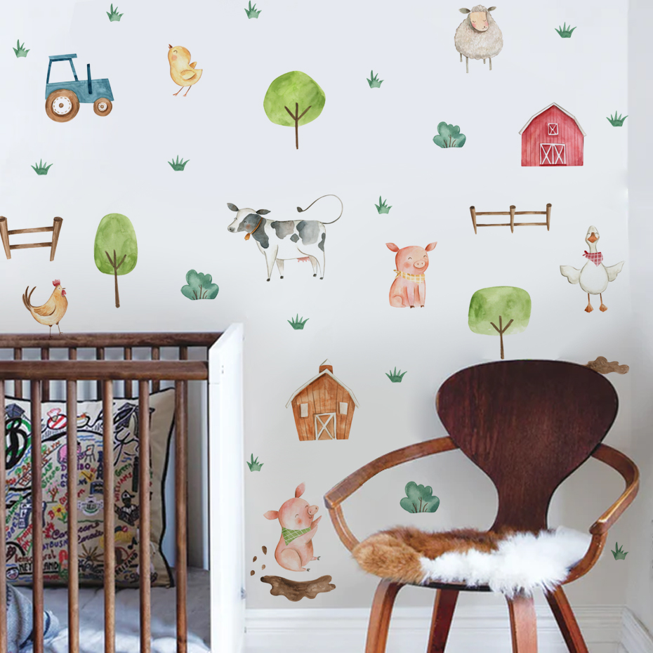 ボボ-水彩の壁のステッカー,子供,寝室,動物,子供部屋,赤ち - Baby Nursery Furniture のレビューと価格