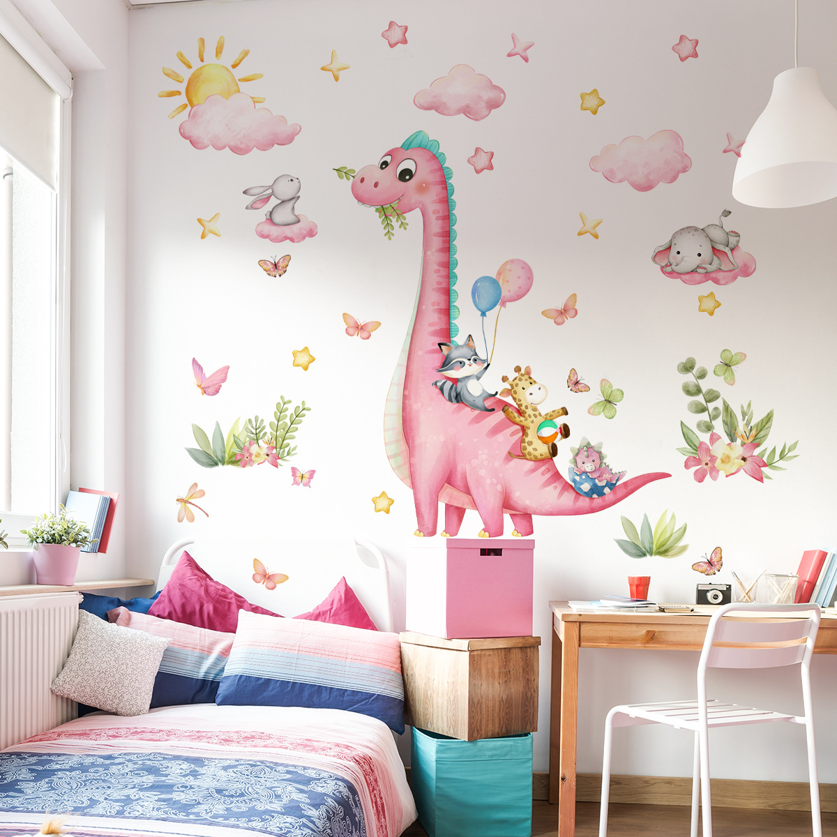大きな漫画の恐竜のウォールステッカー,ビニール,雲,星,子供 - Baby Nursery Vinyl Wall Stickers のレビューと価格