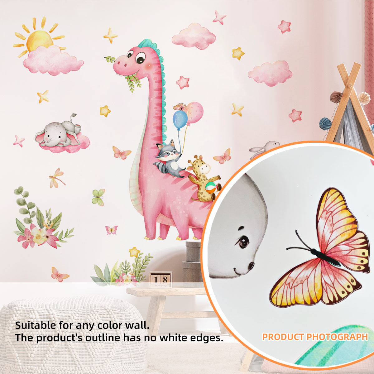 大きな漫画の恐竜のウォールステッカー,ビニール,雲,星,子供 - Baby Nursery Vinyl Wall Stickers のレビューと価格