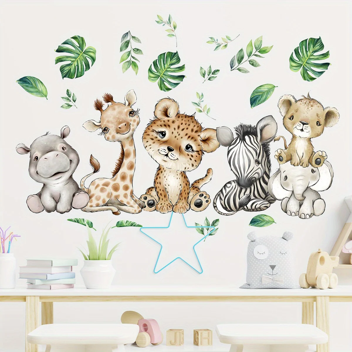 1PC 漫画かわいいカバ虎象鹿の木動物の壁のステッカー寝室リ - Baby Nursery Decals のレビューと価格