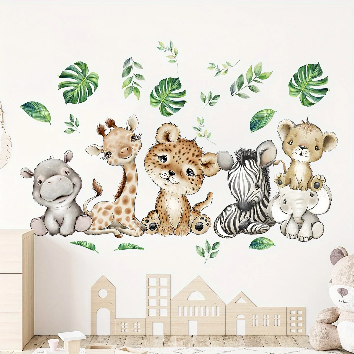 1PC 漫画かわいいカバ虎象鹿の木動物の壁のステッカー寝室リ - Baby Nursery Decals のレビューと価格