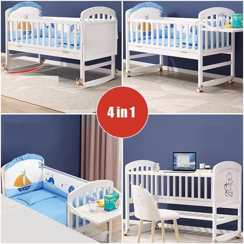 木製ベビーベッド（蚊帳とおむつ交換台付き）、子供用ベッド、寝 - Convertible Crib Set のレビューと価格