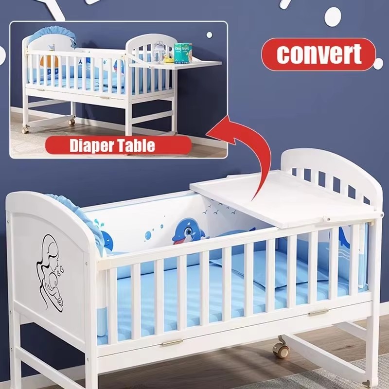 木製ベビーベッド（蚊帳とおむつ交換台付き）、子供用ベッド、寝 - Convertible Crib Set のレビューと価格