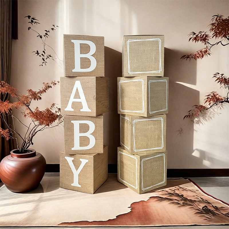 4個セットのバーラッププリント「BABY」レターボックス、段 - Baby Nursery Sets のレビューと価格