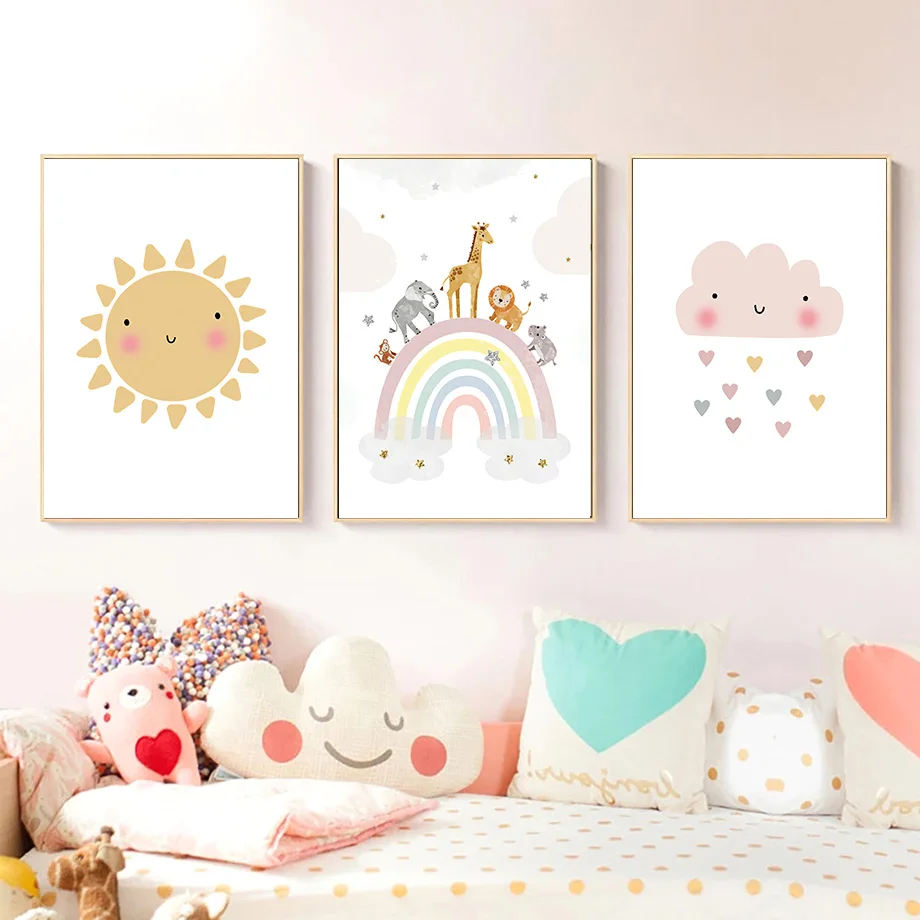 キリン象熱気球太陽虹保育園北欧ポスターやプリント壁アートキャ - Baby Nursery Ornaments のレビューと価格