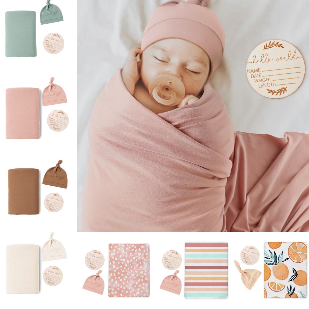 新生児用おくるみとお揃いのヘッドバンドと帽子のセット、ベビー - Baby Nursery Sets のレビューと価格