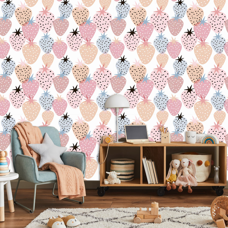 12+ かわいい保育園用イチゴ柄壁紙 リビングルームの壁用  - Baby Nursery Mural Wallpaper のレビューと価格