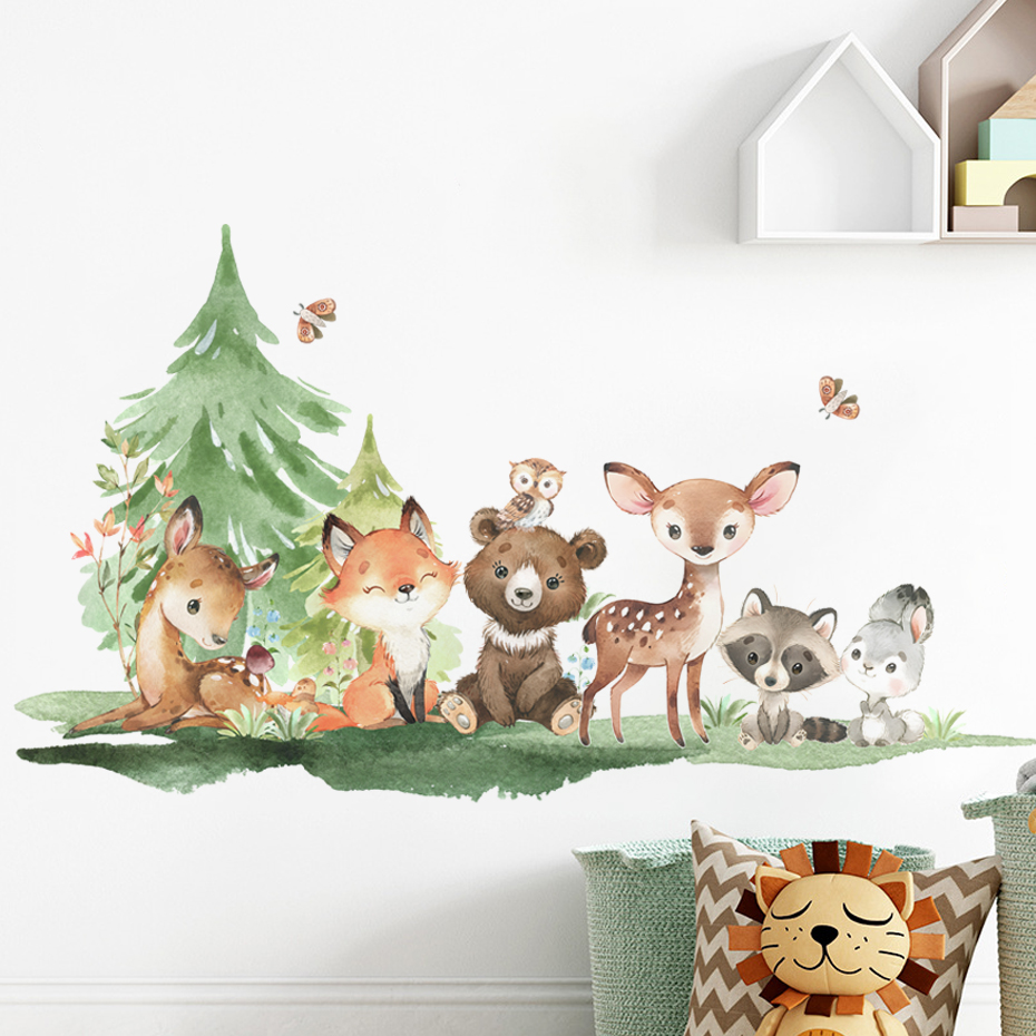 森の動物テーマクマ鹿ウサギ子供用ウォールステッカーキッズルー - Baby Nursery Forest Theme のレビューと価格